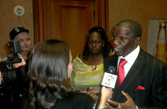 With client Floyd Mayweather Sr. being interviewed at the World Boxing Coalition Conference